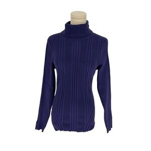Unbranded Turtleneck Sweater Purple Ribbed Knit Button Cuff Long Sleeve Small